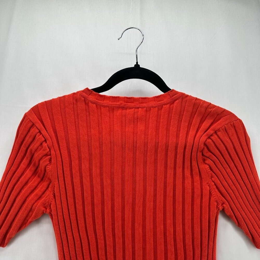 Cabi Sweater Womens M Ribbed Round Neck Short Sleeve Pullover Cotton Blend Red - Picture 5 of 11